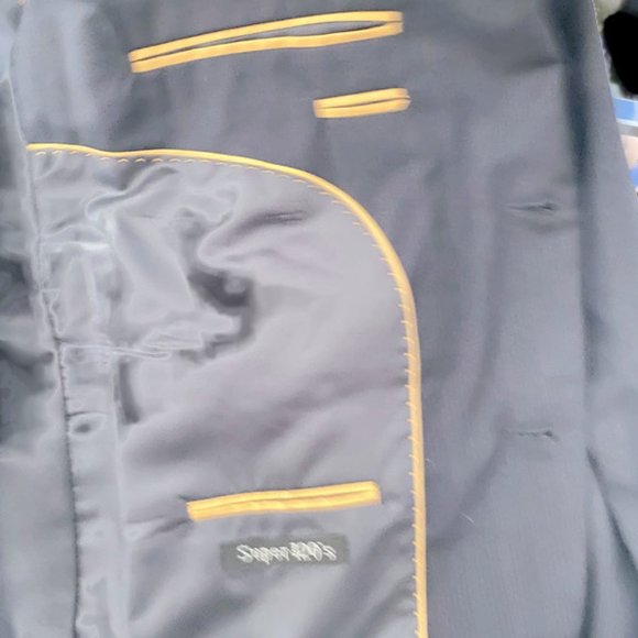 Adolfo International Men 100% Wool Blue Pinstriped Blazer Jacket Size 46R 40W - Picture 11 of 13